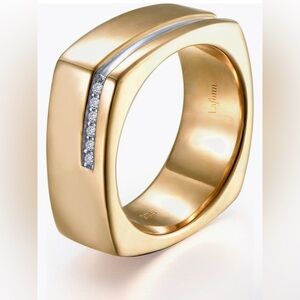 Lafonn platinum & gold plated polished square band ring simulated diamonds sz 5